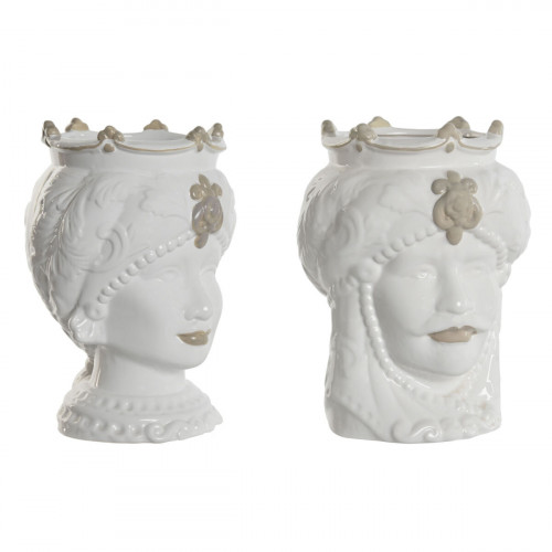 Kvetináč Home ESPRIT Biela Béžová Porcelán 15 x 15 x 26.5 cm (2 kusov)