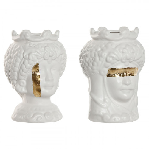 Kvetináč Home ESPRIT Biela Zlatá Porcelán 10 x 10 x 14 cm (2 kusov)