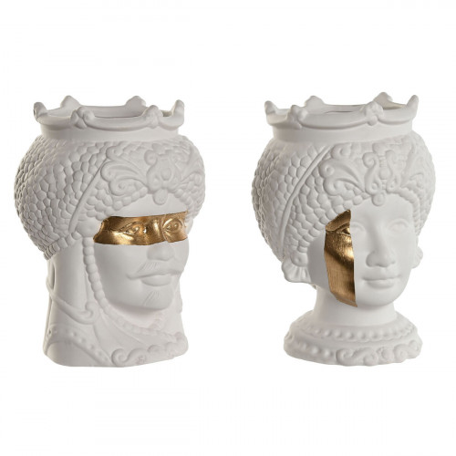 Kvetináč Home ESPRIT Biela Zlatá Porcelán 15 x 15 x 26.5 cm (2 kusov)