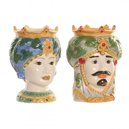 Kvetináč Home ESPRIT zelená Viacfarebná Porcelán 15 x 15 x 26.5 cm (2 kusov)
