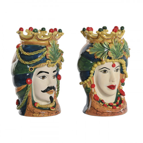 Kvetináč Home ESPRIT zelená Viacfarebná Porcelán 20 x 20 x 29 cm (2 kusov)