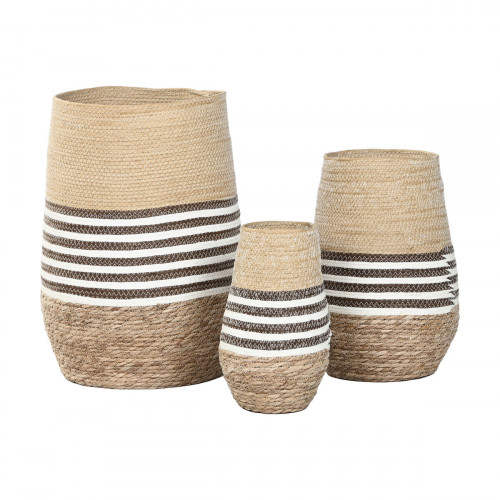 Kvetináč Home ESPRIT Gaštanová Vlákna Mestská 31 x 31 x 49 cm (3 Kusy)