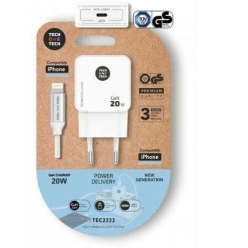 Nabíjačka do zástrčky v stene + kábel Lightning MFI Tech One Tech Biela 20 W